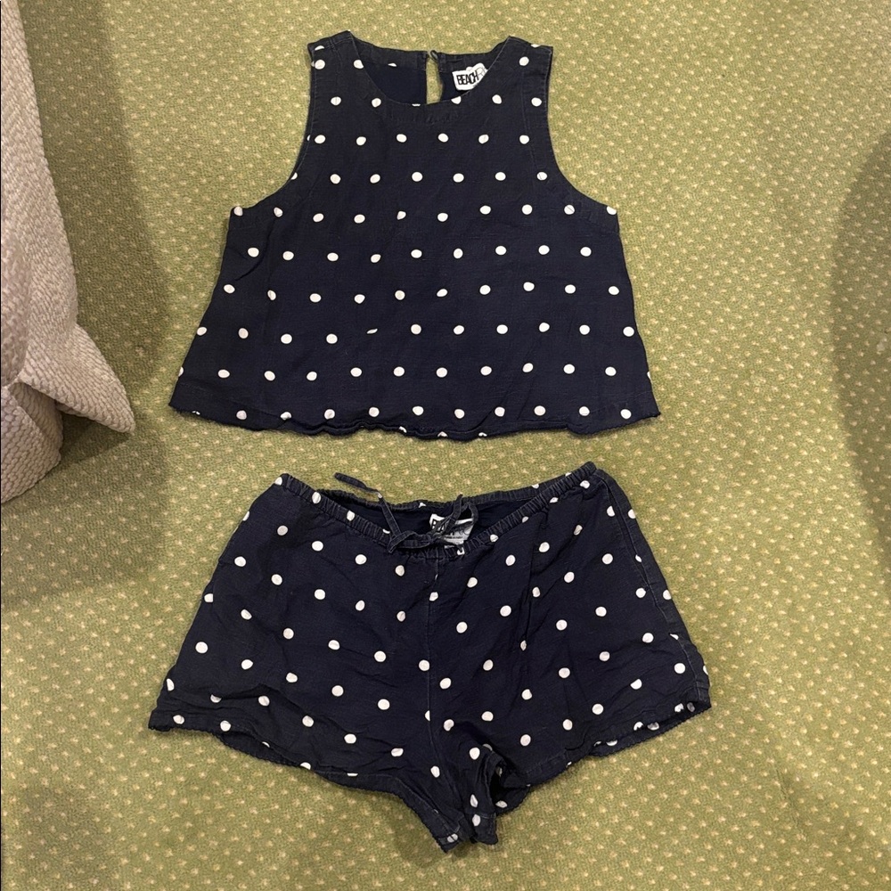 Beach Riot Navy and White Polka Dot Set